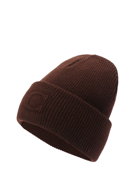 Coach Embossed Wool Rich Knit Beanie, Maple - view 2, Maple