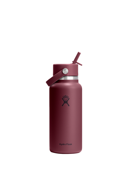 Hydro Flask Double Wall Vacuum Insulated Stainless Steel Wide Mouth Flip Straw Drinks Bottle, 946ml, Burgundy