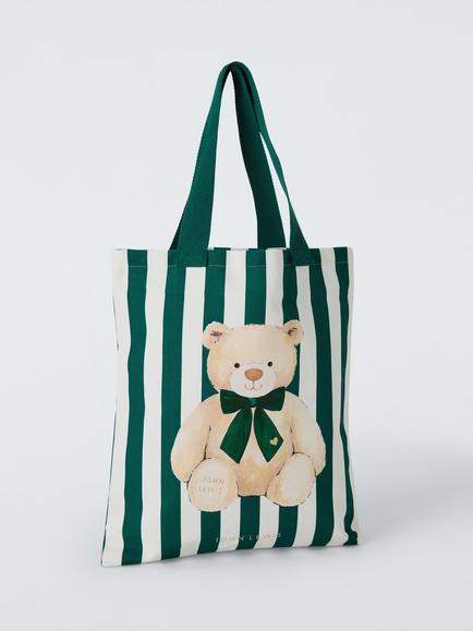 John Lewis Lewis Bear Striped Cotton Tote Bag, Green