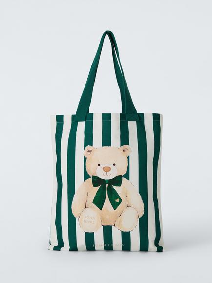 John Lewis Lewis Bear Striped Cotton Tote Bag - view 2, Green