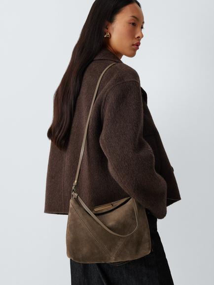 John Lewis Intentional Mini Shoulder Bag, Dark Stone - view 2, Drk Stone Suede