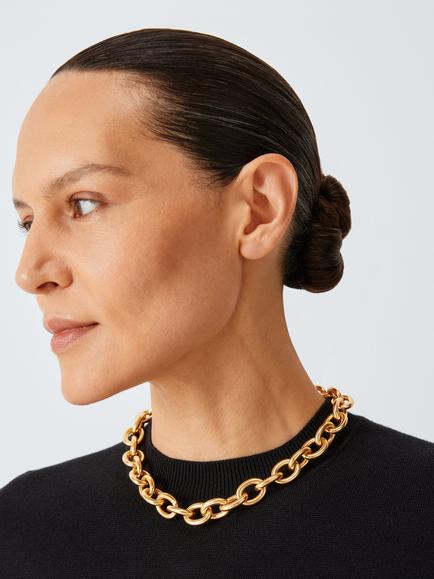 John Lewis AREZZO Chunky Chain Link Necklace, Gold - view 2, Gold