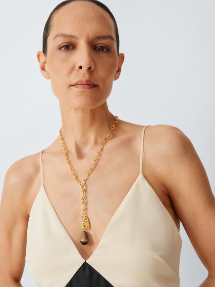 John Lewis NOVARA Drop Pendant Necklace, Gold/Brown - view 2, Gold/Brown