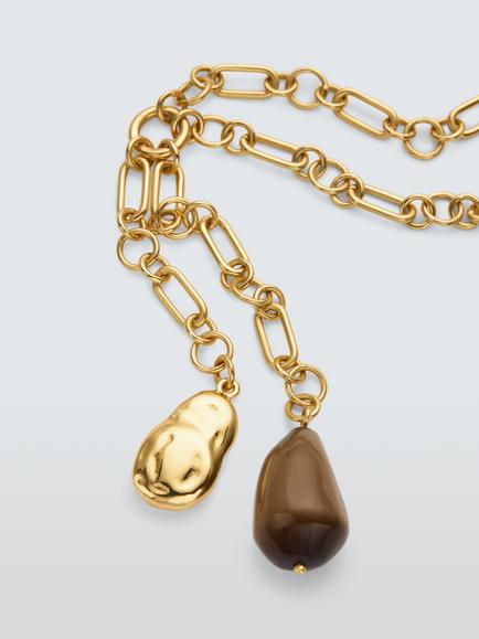 John Lewis NOVARA Drop Pendant Necklace, Gold/Brown - view 2, Gold/Brown