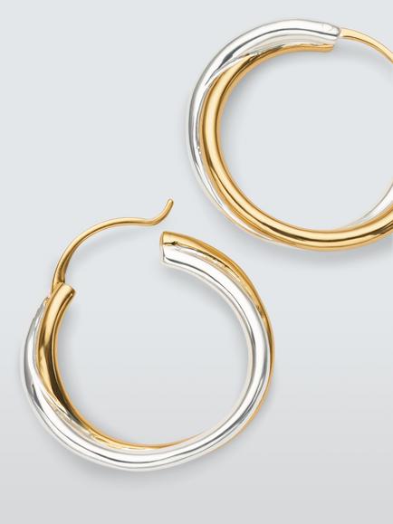 John Lewis BARI Hoop Earrings, Silver/Gold - view 2, Silver/Gold