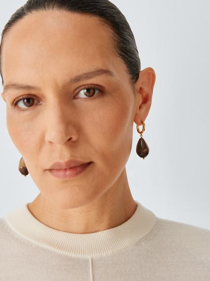 John Lewis LUCCA Gem Drop Earrings, Gold/Brown - view 2, Gold/Brown
