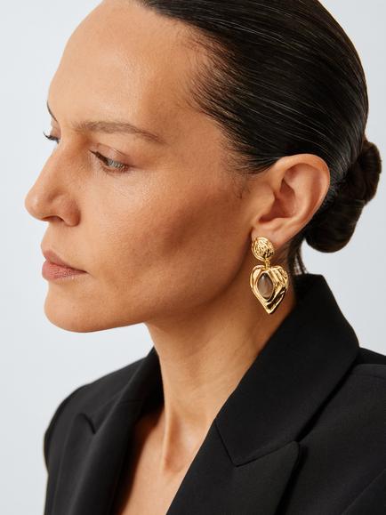 John Lewis MODENA Drop Earrings, Gold/Brown - view 2, Gold/Brown