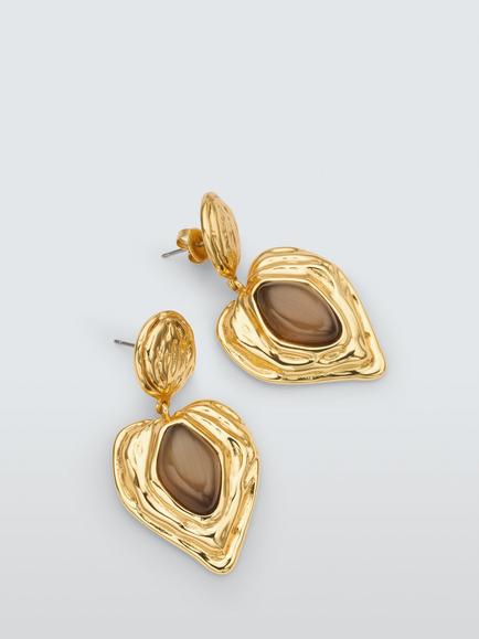 John Lewis MODENA Drop Earrings, Gold/Brown - view 2, Gold/Brown