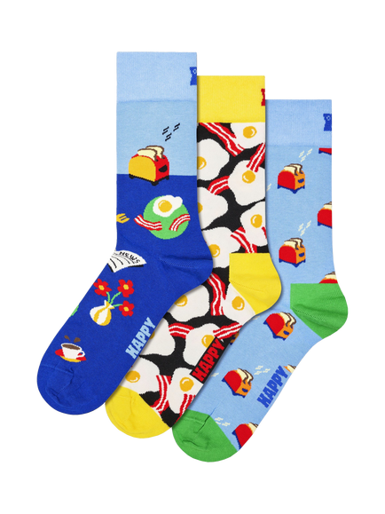 Happy Socks Brunch Pattern, Pack of 3, One Size, Light Blue