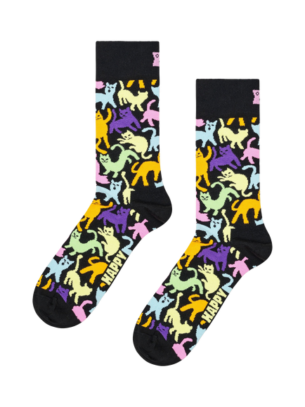 Happy Socks Cat Print, One Size, Black