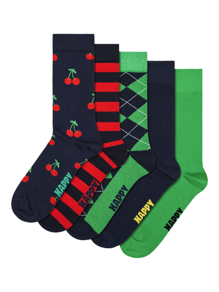 Happy Socks Cotton Blend Everyday Cherry Socks, Pack of 5, Navy, Navy