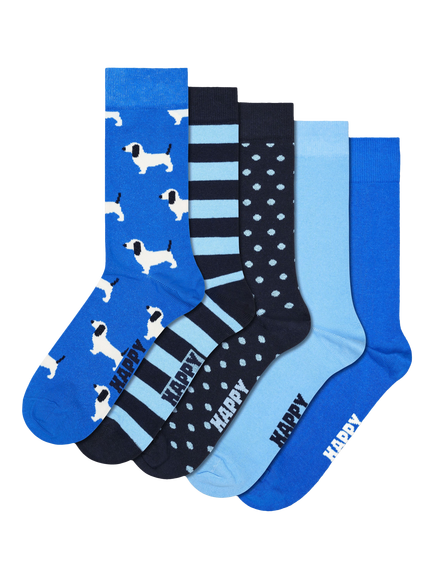Happy Socks Cotton Blend Everyday Dog Socks, Pack of 5, Blue, Blue