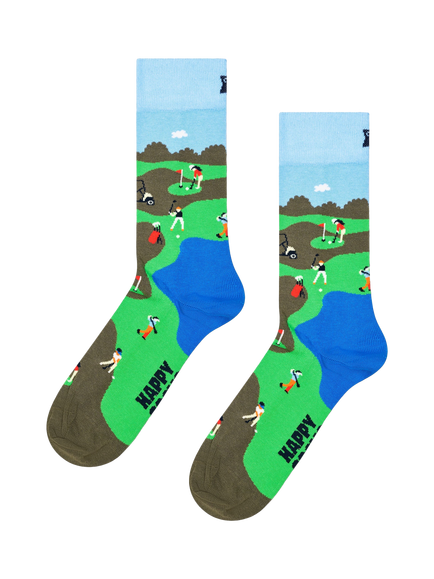 Happy Socks Cotton Blend Golf Socks, Green, Green