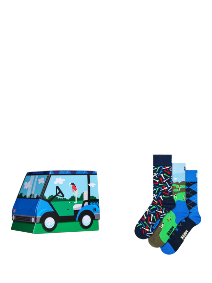Happy Socks Cotton Golf Cart Socks Gift Set, Pack of 3, Navy, Navy