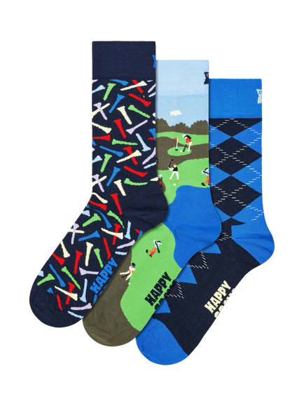 Happy Socks Cotton Golf Cart Socks Gift Set, Pack of 3, Navy - view 2, Navy
