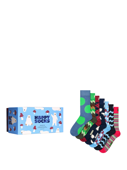 Happy Socks Cotton Blend Seven Days Socks Gift Set, Pack of 7, Green, Green