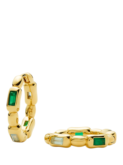 Missoma Textured Baguette Hoop Earrings, Gold/Green, Gold/Green