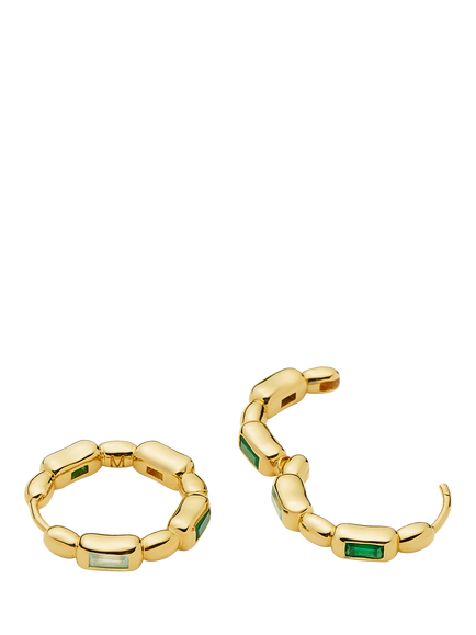 Missoma Textured Baguette Hoop Earrings, Gold/Green - view 2, Gold/Green