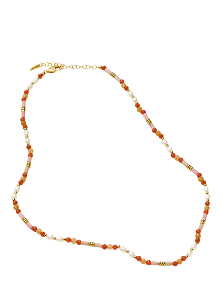 Missoma Beaded Gemstone Necklace, Gold/Orange - view 2, Gold/Orange