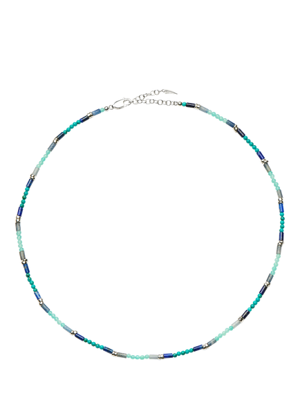 Missoma Beaded Gemstone Choker Necklace, Silver/Blue, Silver/Blue