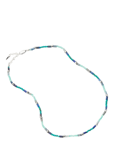 Missoma Beaded Gemstone Choker Necklace, Silver/Blue - view 2, Silver/Blue