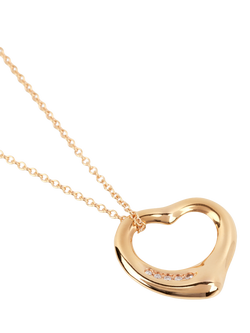 Pre-loved Tiffany & Co. Elsa Peretti 5 Diamond 18ct Yellow Gold Open Heart Pendant Necklace - view 2, Yellow Gold