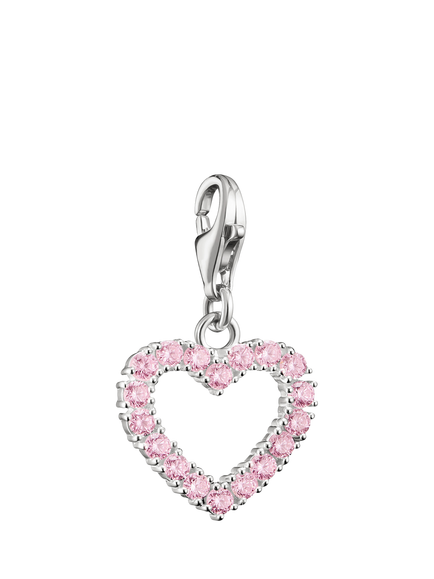 THOMAS SABO Zirconia Heart Pendant Charm, Silver/Pink, Silver/Pink