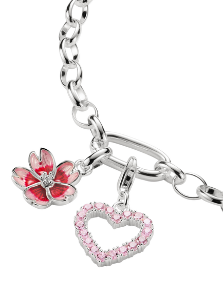 THOMAS SABO Zirconia Heart Pendant Charm, Silver/Pink - view 2, Silver/Pink