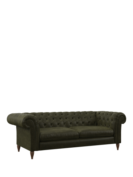John Lewis OUTLET Cromwell Grand 4 Seater Leather Sofa, Dark Leg, Like New, Demetra Green, Demetra Green