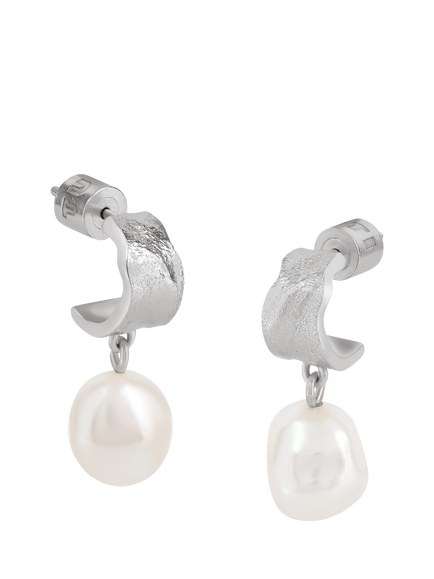 TUTTI Textured Freshwater Pearl Drop Earrings, Silver, Silver