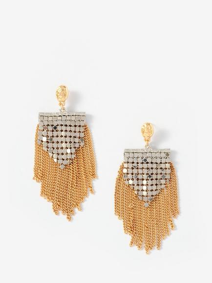 Mint Velvet Statement Chain Mail Fringe Drop Earrings, Gold, Gold Gold