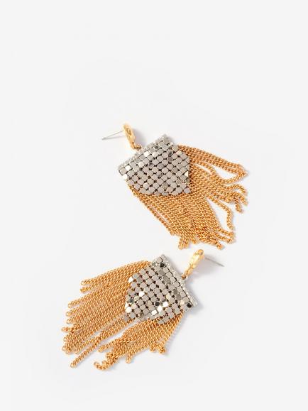 Mint Velvet Statement Chain Mail Fringe Drop Earrings, Gold - view 2, Gold Gold