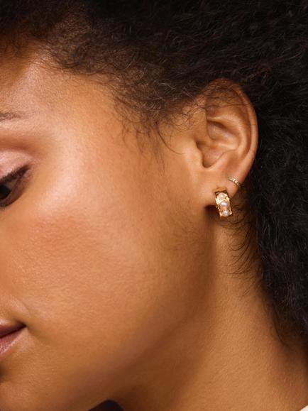 Mint Velvet Mini Hoop Earrings, Gold - view 2, Gold Gold