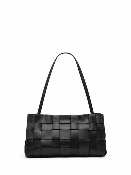 St. Agni Slim Woven Leather Tote Bag, Black, Black