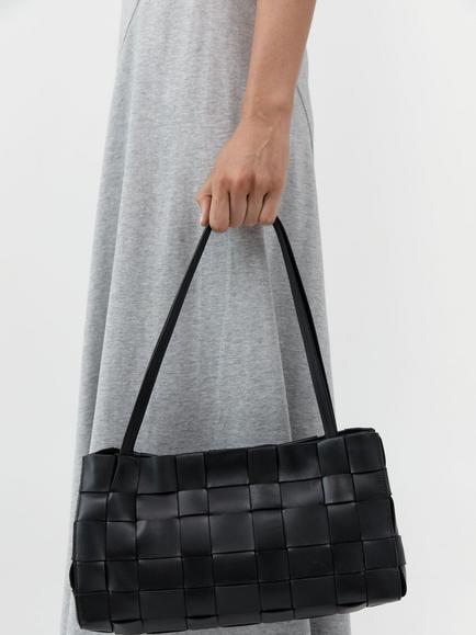 St. Agni Slim Woven Leather Tote Bag, Black - view 2, Black