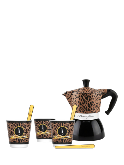 Bialetti Dolce & Gabbana Moka Induction Hob Espresso Coffee Maker Gift Set, Leopard, Leopard
