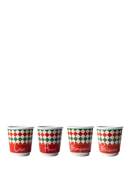 Bialetti Ciao Italia Porcelain Espresso Cups, Set of 4, 80ml, Multi, Multi