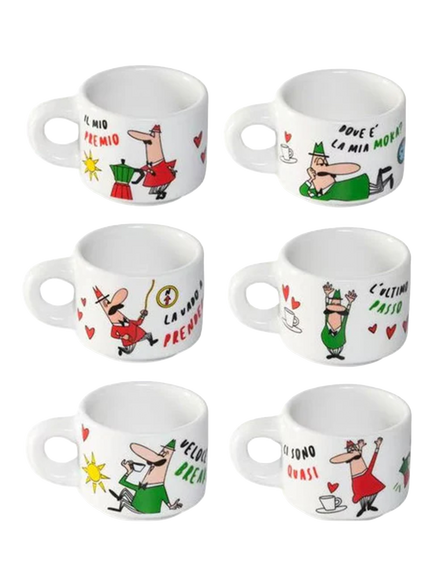Bialetti Ciao Italia Stackable Porcelain Espresso Cups & Stand, Set of 6, 75ml, Multi - view 2, Multi