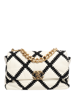 Pre-loved CHANEL 2020 Crochet Quilted Lambskin 19 Flap Shoulder Bag, White, White