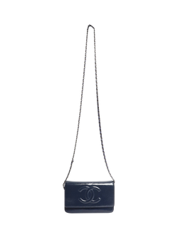 Pre-loved CHANEL 2014 Patent Leather Chain Strap Wallet, Blue - view 2, Blue