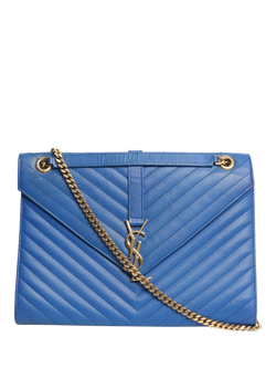 Pre-loved SAINT LAURENT Leather Chevron Quilted Shoulder Bag, Blue, Blue