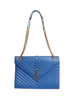 Pre-loved SAINT LAURENT Leather Chevron Quilted Shoulder Bag, Blue - view 2, Blue