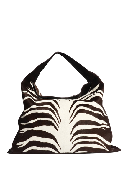Pre-loved Bottega Veneta Large Hop Pony Hair Bag, Brown/White, Brown/White