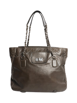 Pre-loved CHANEL 2008 2.55 Lambskin Tote Bag, Khaki, Khaki