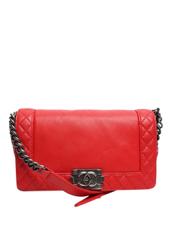 Pre-loved CHANEL 2013 Lambskin Boy Bag, Red, Red