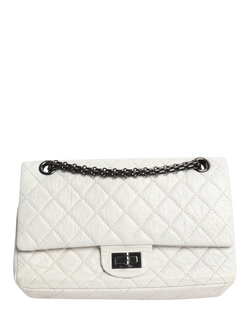 Pre-loved CHANEL 2008 2.55 Crinkled Lambskin Shoulder Bag, White, White