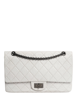 Pre-loved CHANEL 2008 2.55 Crinkled Leather Shoulder Bag, White, White
