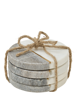 Truly Marble Round Coasters, Set of 4, White/Grey, White/Grey