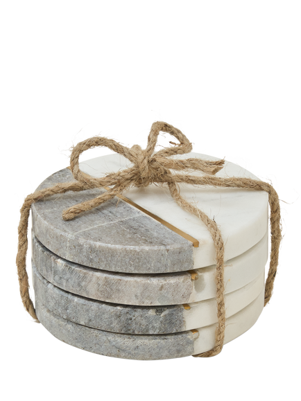 Truly Marble Round Coasters, Set of 4, White/Grey, White/Grey