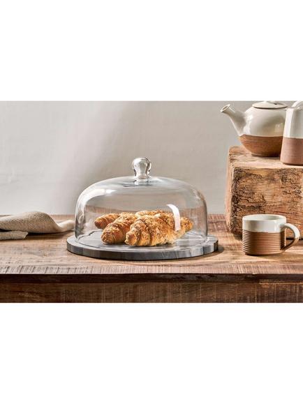 nkuku Kallso Grey Marble Base Glass Lid Cake Dome - view 2, Grey Marble